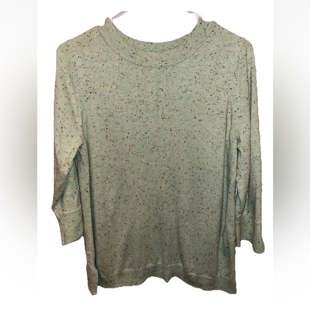 J. Jill Mint Green Woman’s 3/4 Sleeve Sweater Rainbow Marled Texture Size MP EUC